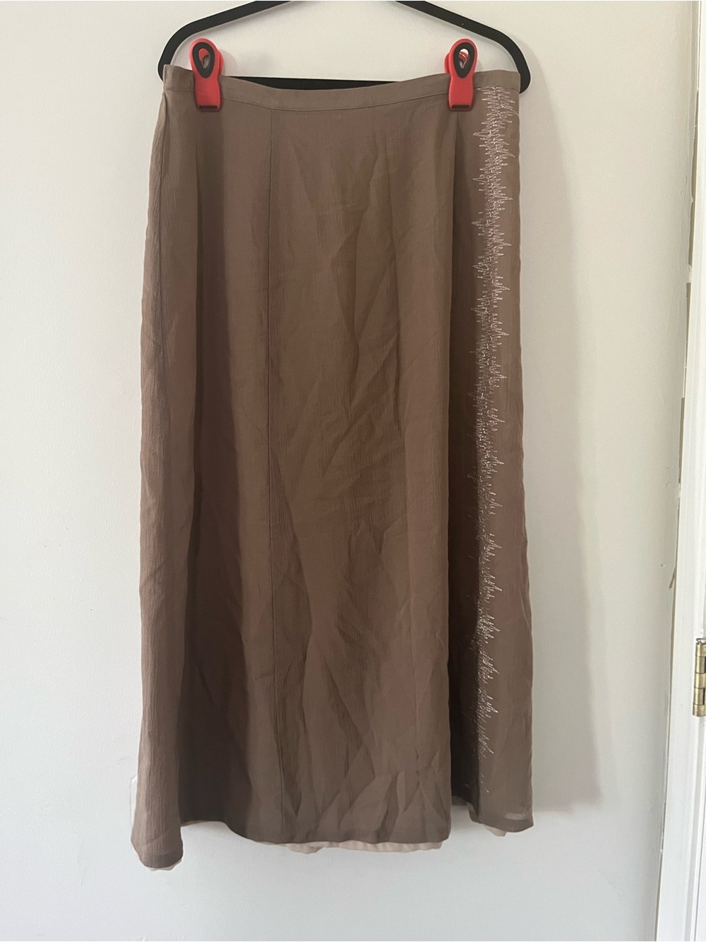 Vintage Brown Wool Blend Maxi Skirt 1X Embroidered Western Boho Cottagecore